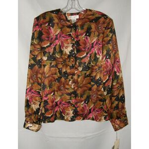 NEW Vintage Colorful Flora Sz 8 Church Office Silky Long Sleeve Blouse EJ HARPER